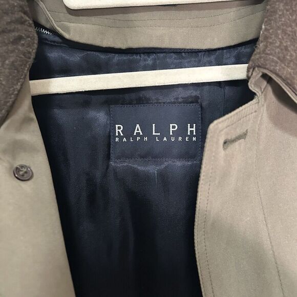 Vintage Ralph Lauren Trench Coat Mens 50R Wool Blend Lined Belted Brown Collared - Picture 12 of 16